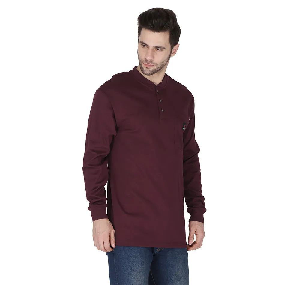 Forge Fr Men's Burgundy Henley Neck Long Sleeve T-shirt