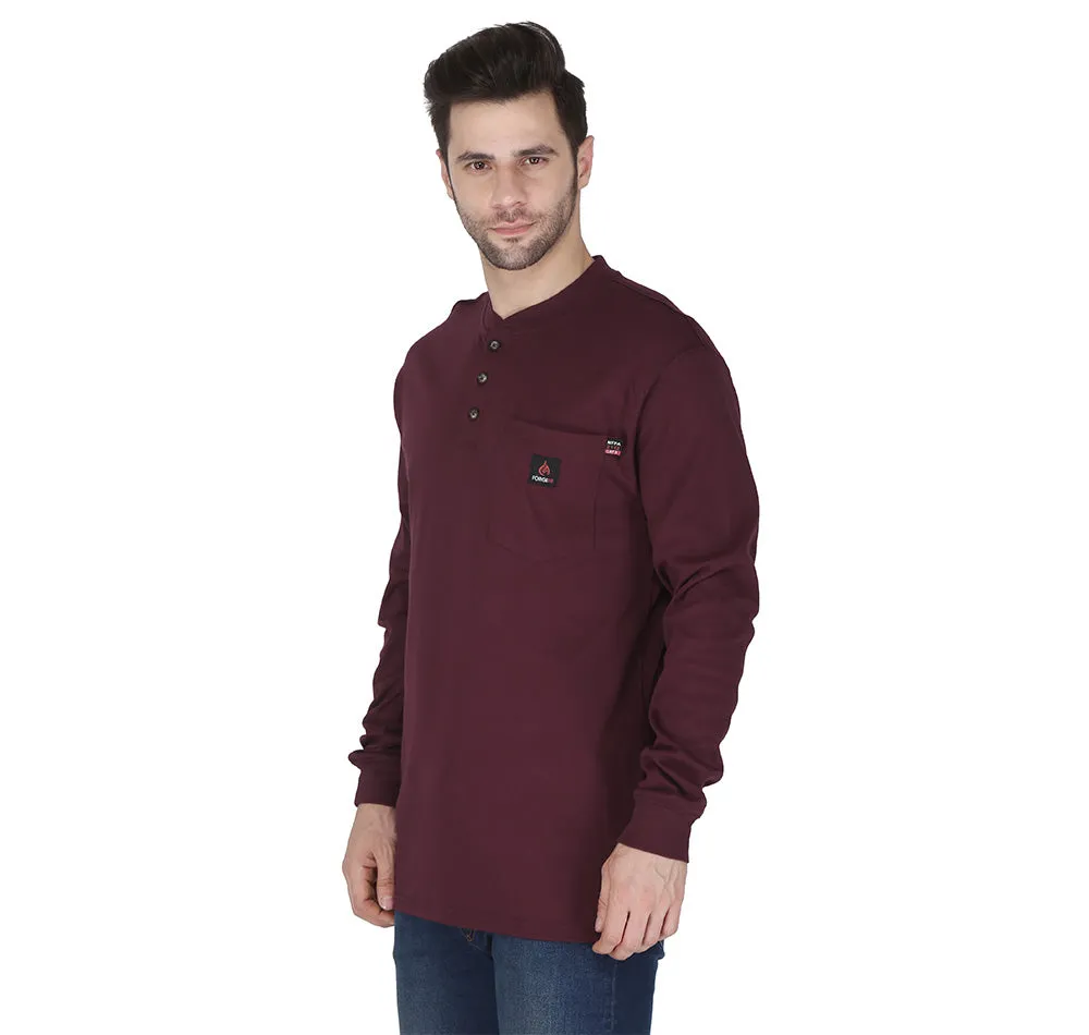 Forge Fr Men's Burgundy Henley Neck Long Sleeve T-shirt