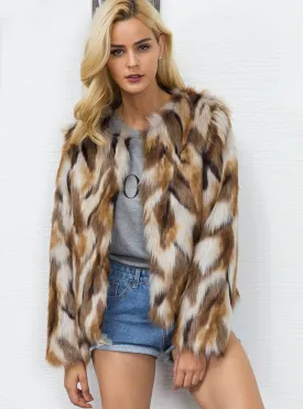 Fur Like Coat Women's Mixed-Color Coat