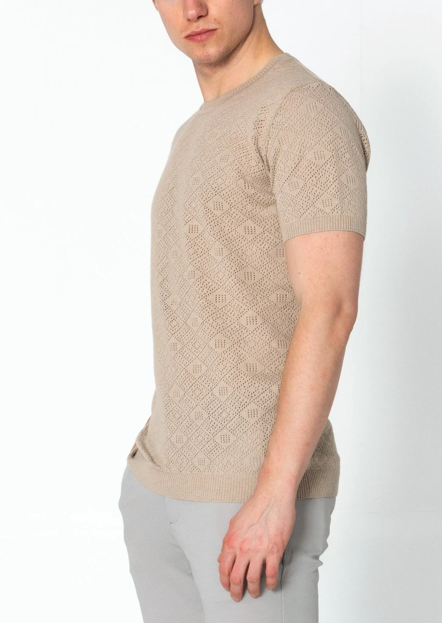 Geometric Crochet Knit Top - Stone