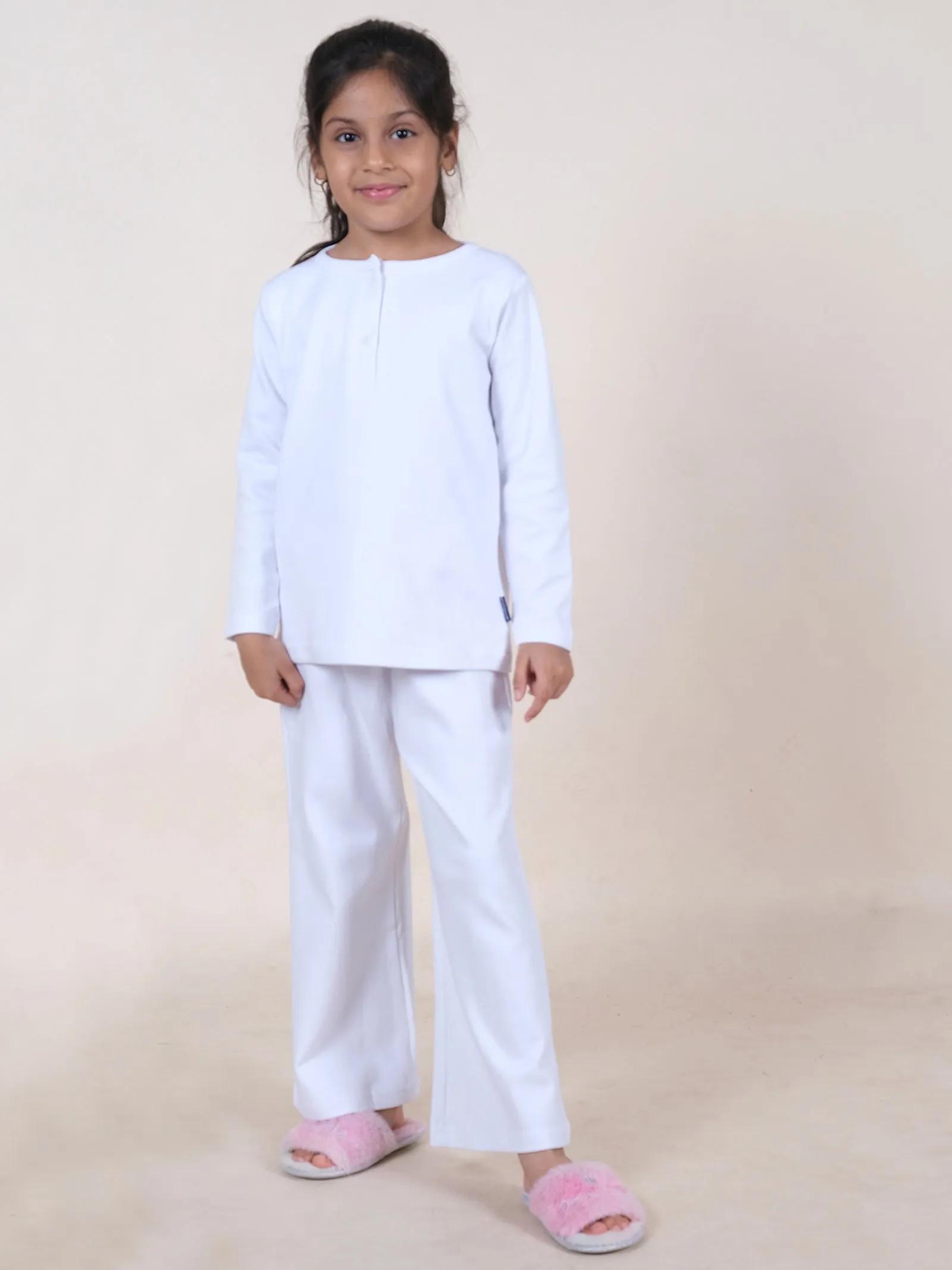 Girls Cotton Knit Solid Coordinating Night Suit