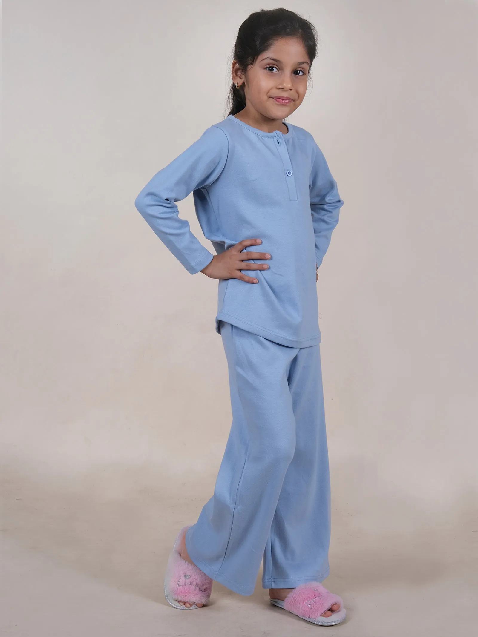 Girls Cotton Knit Solid Coordinating Night Suit