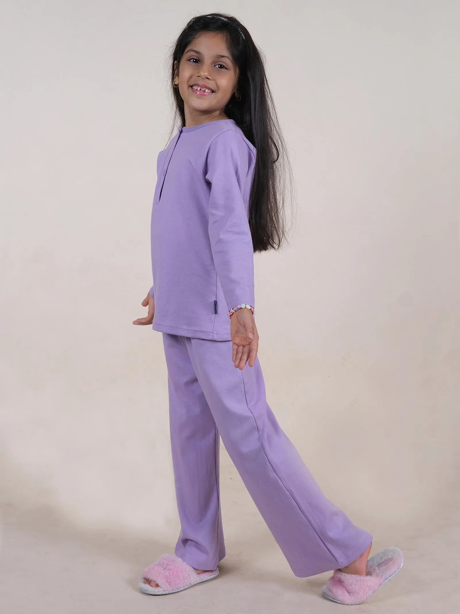 Girls Cotton Knit Solid Coordinating Night Suit