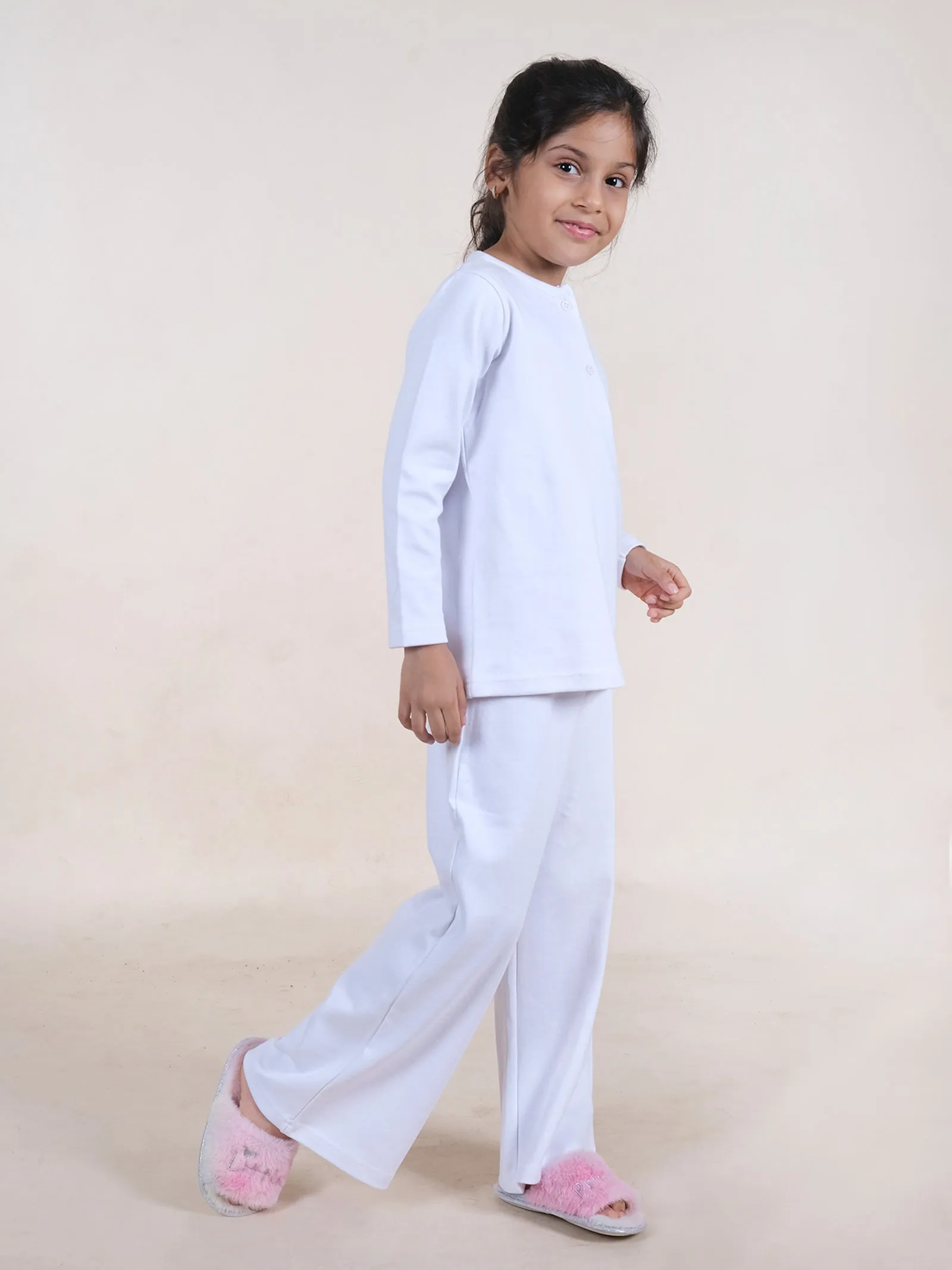 Girls Cotton Knit Solid Coordinating Night Suit