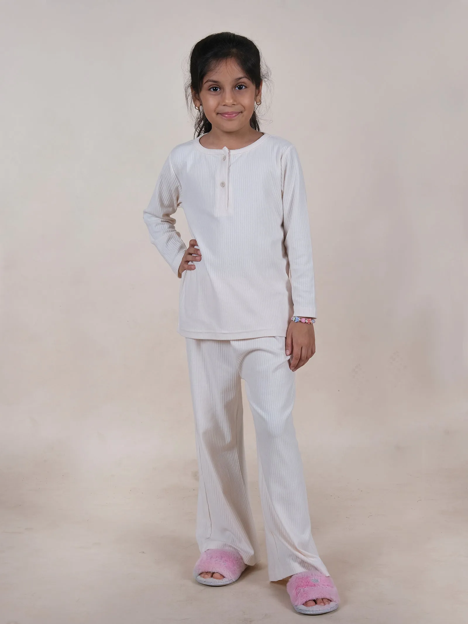 Girls Cotton Knit Solid Coordinating Night Suit