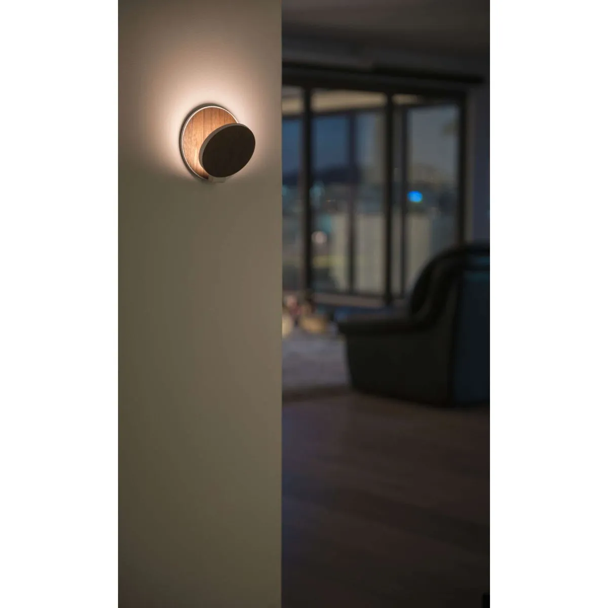 Gravy 5 in. LED Wall Light Hardwire Matte White Body Oiled Walnut Plate