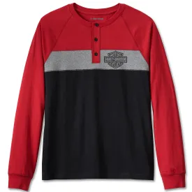 Harley-Davidson Men's Darting Long Sleeve Henley Shirt, Red/Black 96210-24VM