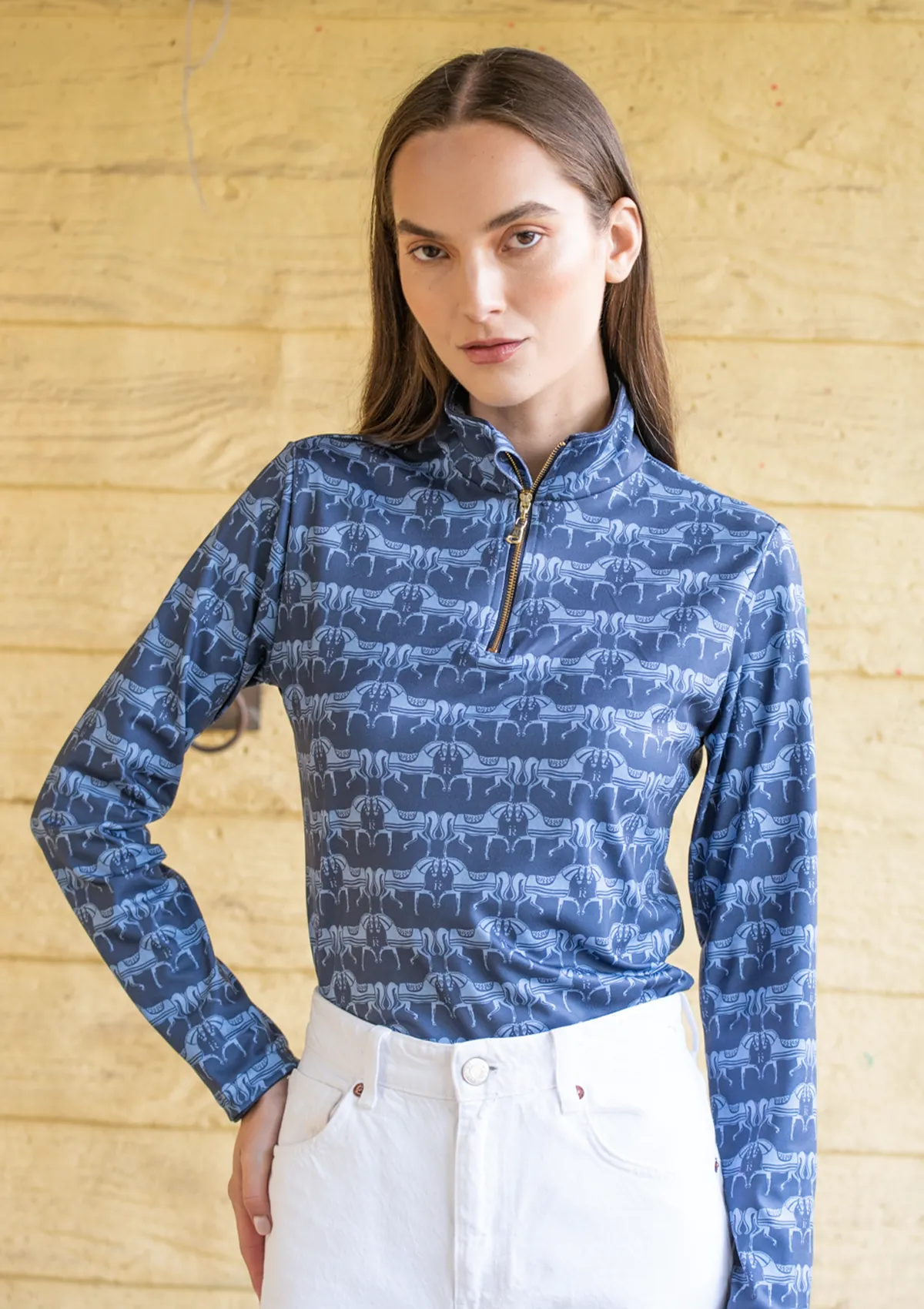 Harmony Quarter Zip Steed Print - Long Sleeve | Sapphire