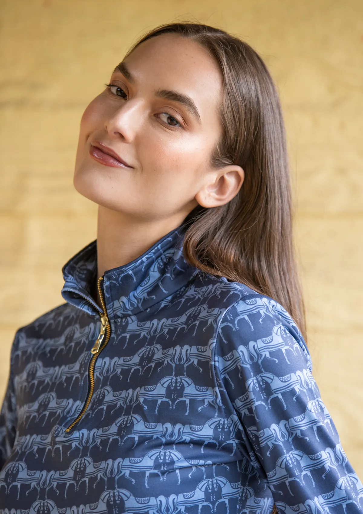 Harmony Quarter Zip Steed Print - Long Sleeve | Sapphire