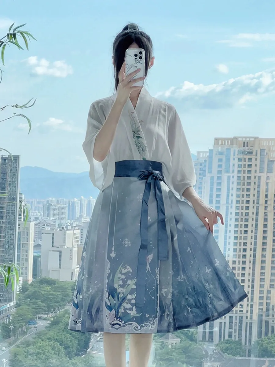 Horse Face Skirt Set 2024 New Spring and Autumn Short Hanfu Small Chinese Style Women's Clothing