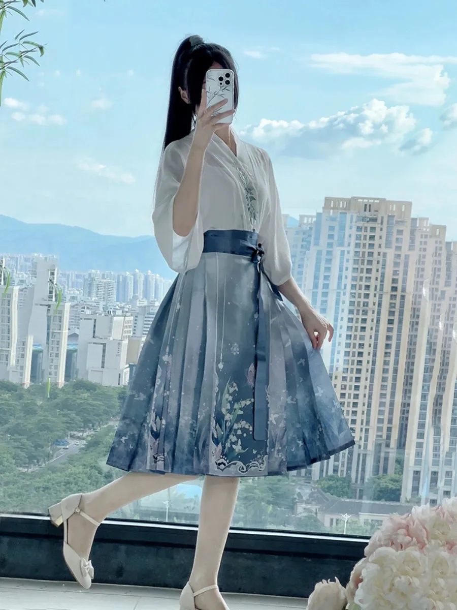 Horse Face Skirt Set 2024 New Spring and Autumn Short Hanfu Small Chinese Style Women's Clothing