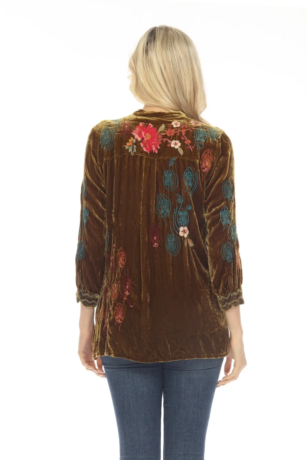 Johnny Was JWLA Ashira Velvet Henley Shirt Tunic Top Boho Chic J26623