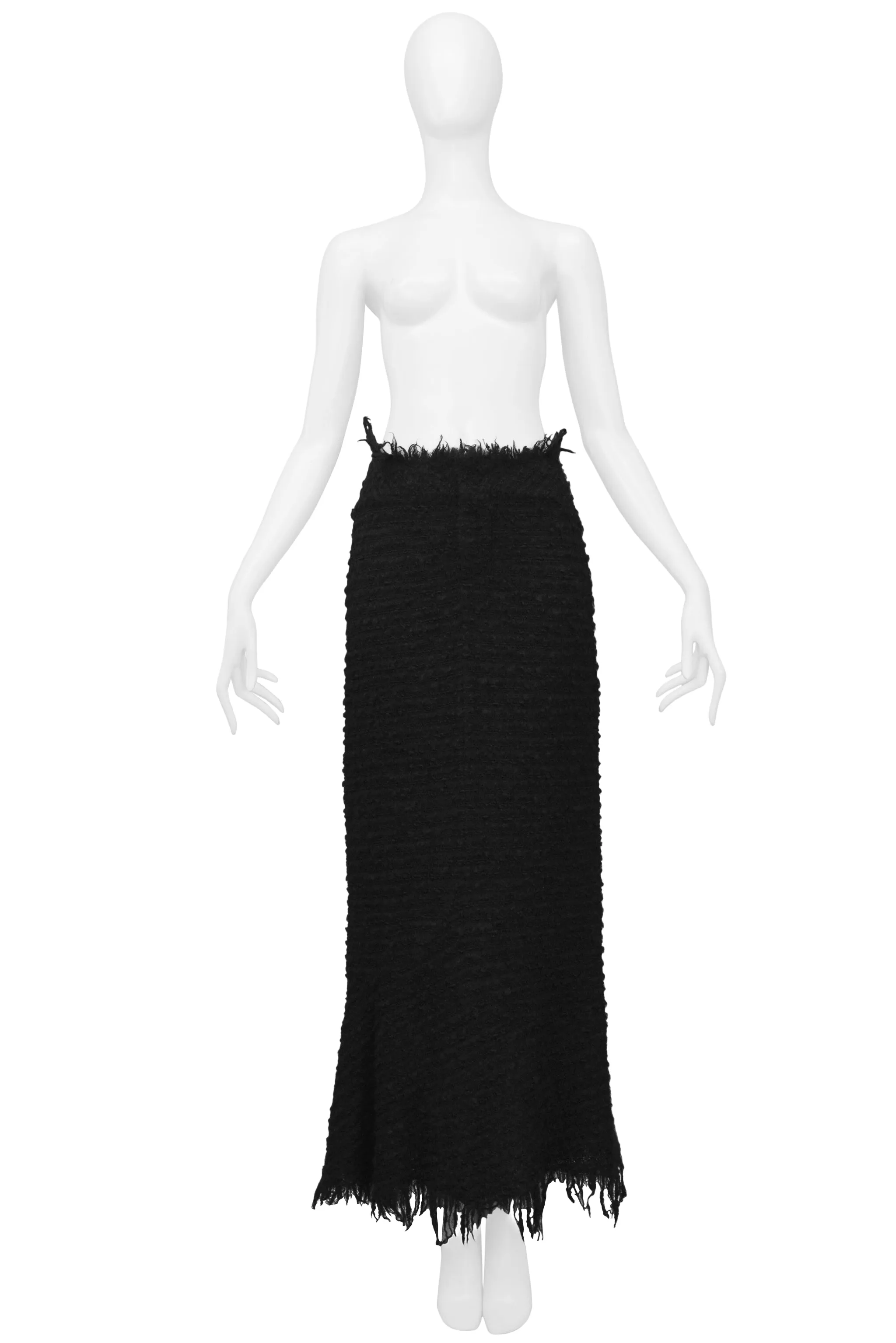 JUNYA WATANABE BLACK BOUCLE MAXI SKIRT WITH RAW EDGES 2003