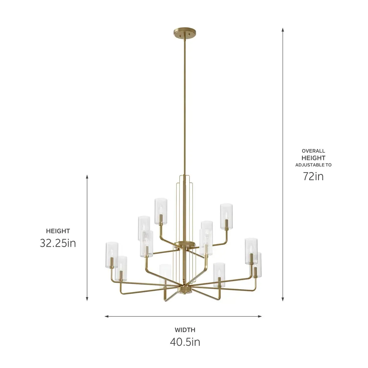 Kimrose 41" 12-Light Chandelier with Clear Fluted Glass, Brushed Natural Brass Finish