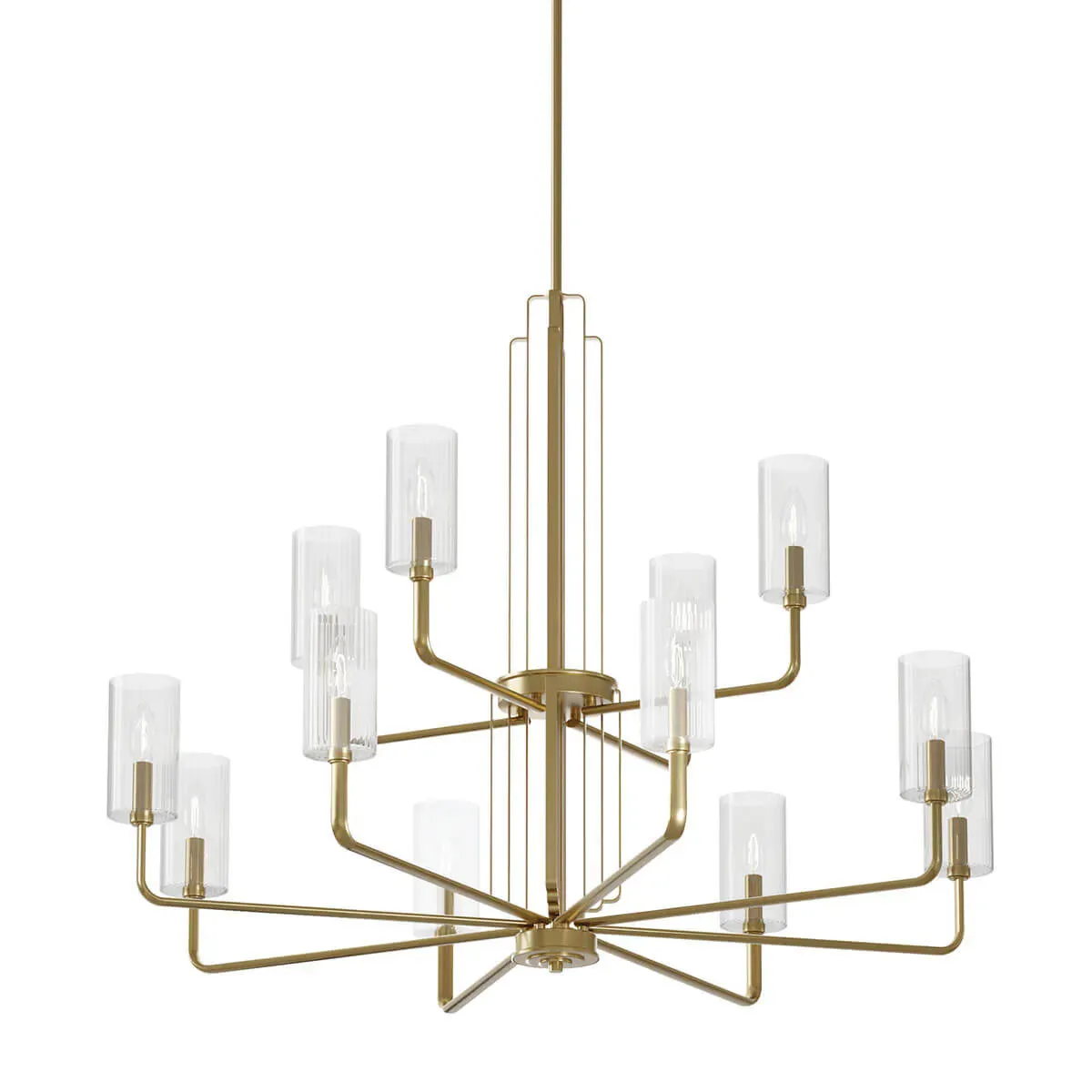 Kimrose 41" 12-Light Chandelier with Clear Fluted Glass, Brushed Natural Brass Finish