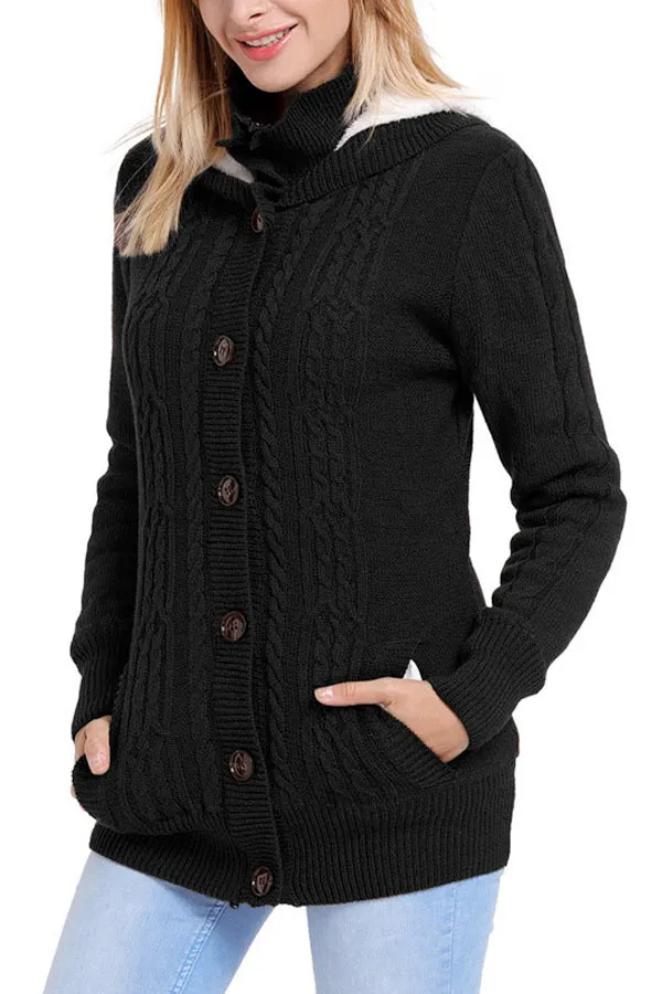 Knitted Cardigan Sweater with Hood