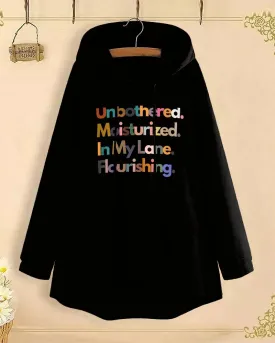 Letter Printing Long-Sleeved with Loose Hem Hoodie