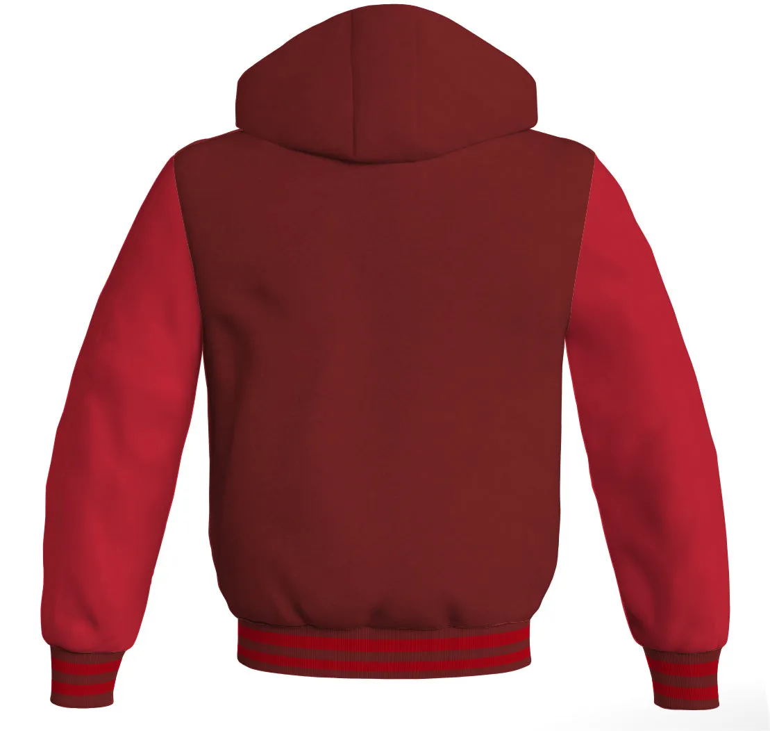 Letterman Hoodie Maroon Body and Red Leather Sleeves Varsity Hoodie