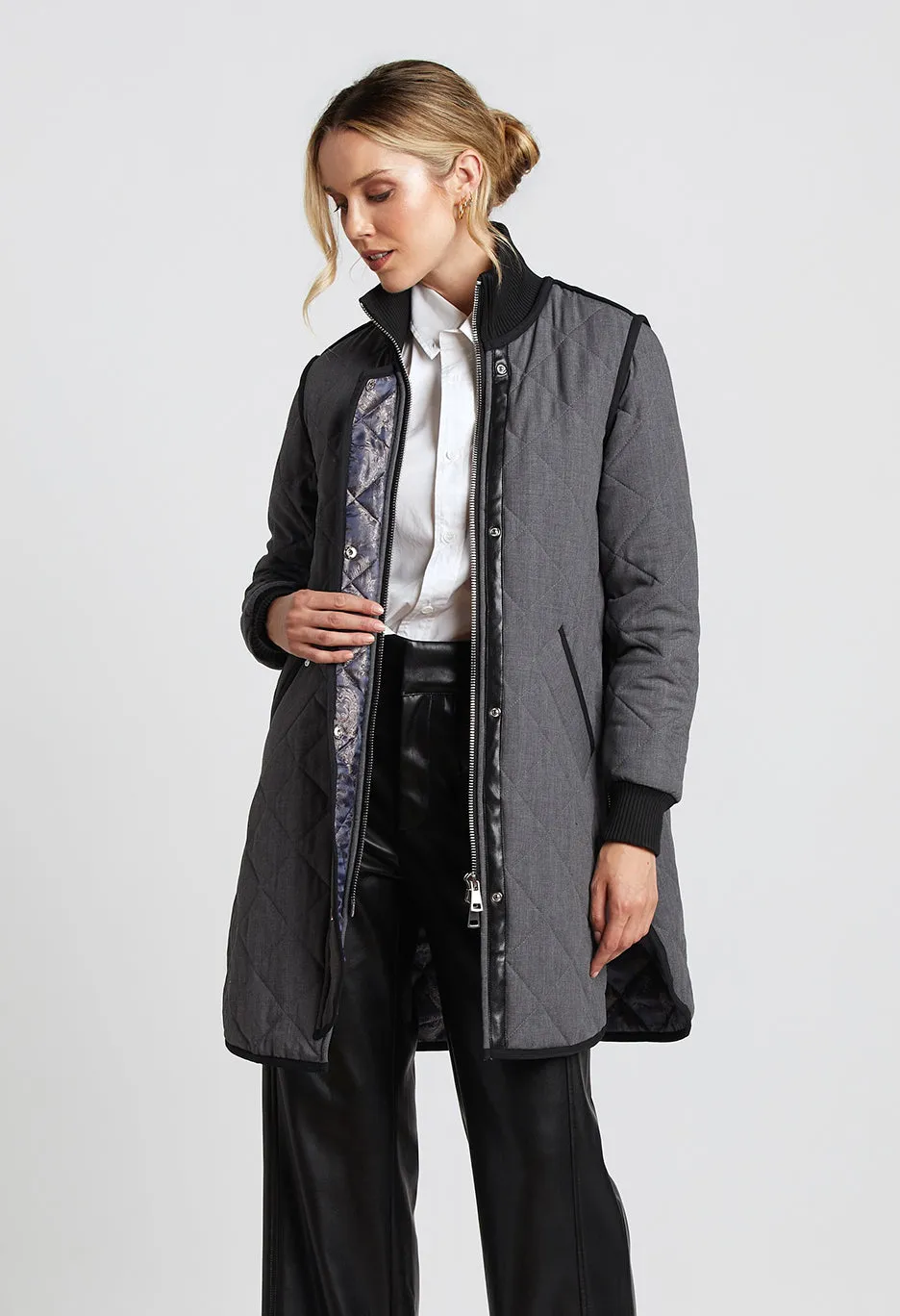 Libby Quilted Coat in Grey