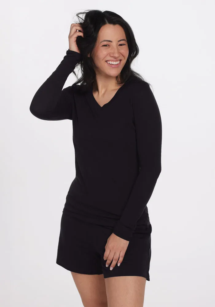 Lily V Neck Lounge Top - Black