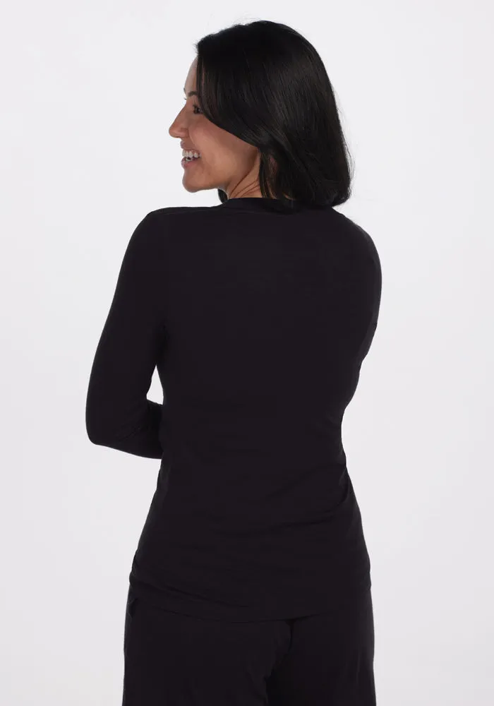 Lily V Neck Lounge Top - Black