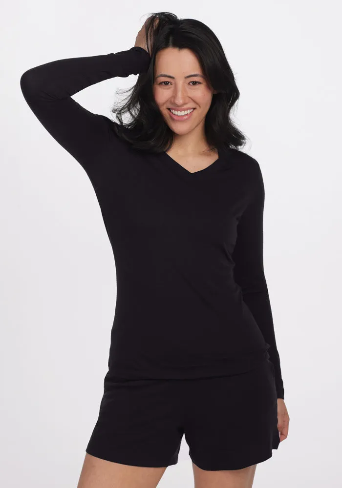 Lily V Neck Lounge Top - Black