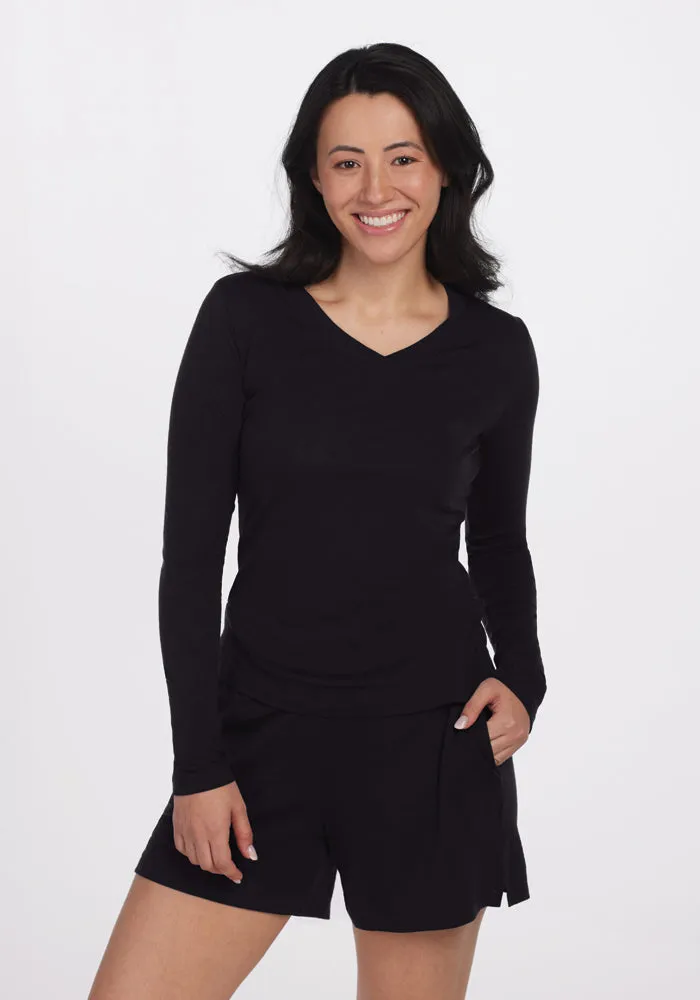 Lily V Neck Lounge Top - Black