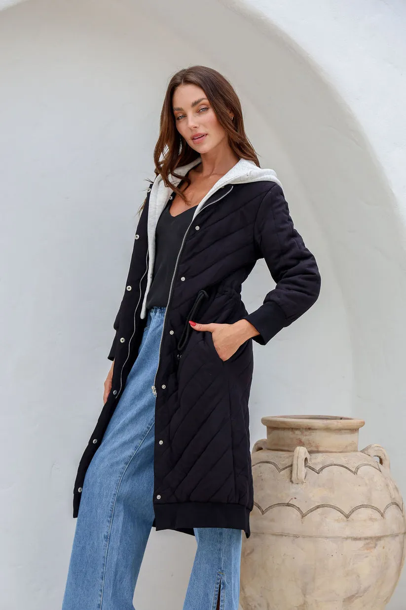 MARISSA Black Long line Quilted Parka Jacket