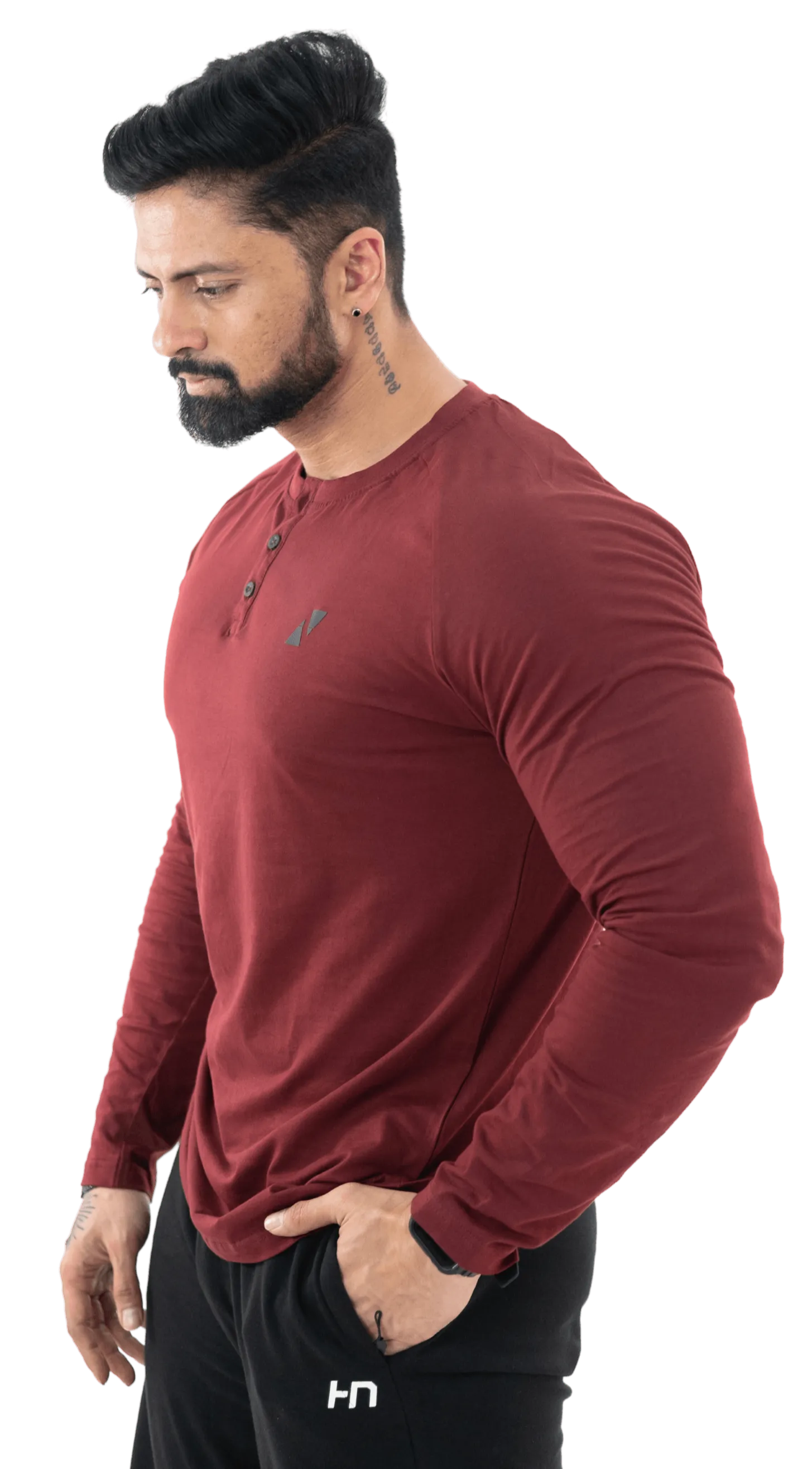 Maroon Full Sleeves Henley Tee