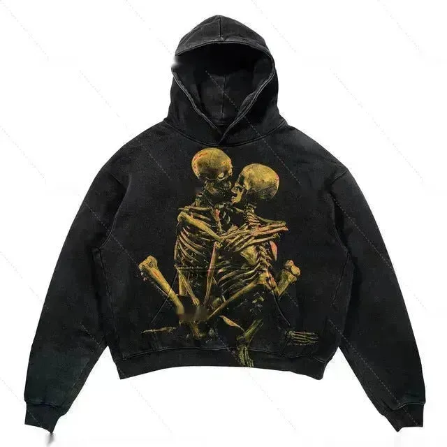 Men's And Women's Fashion Punk Design Fleece Printed Hoodie top