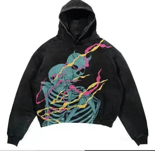 Men's And Women's Fashion Punk Design Fleece Printed Hoodie top