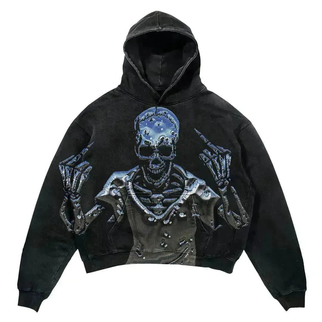 Men's And Women's Fashion Punk Design Fleece Printed Hoodie top