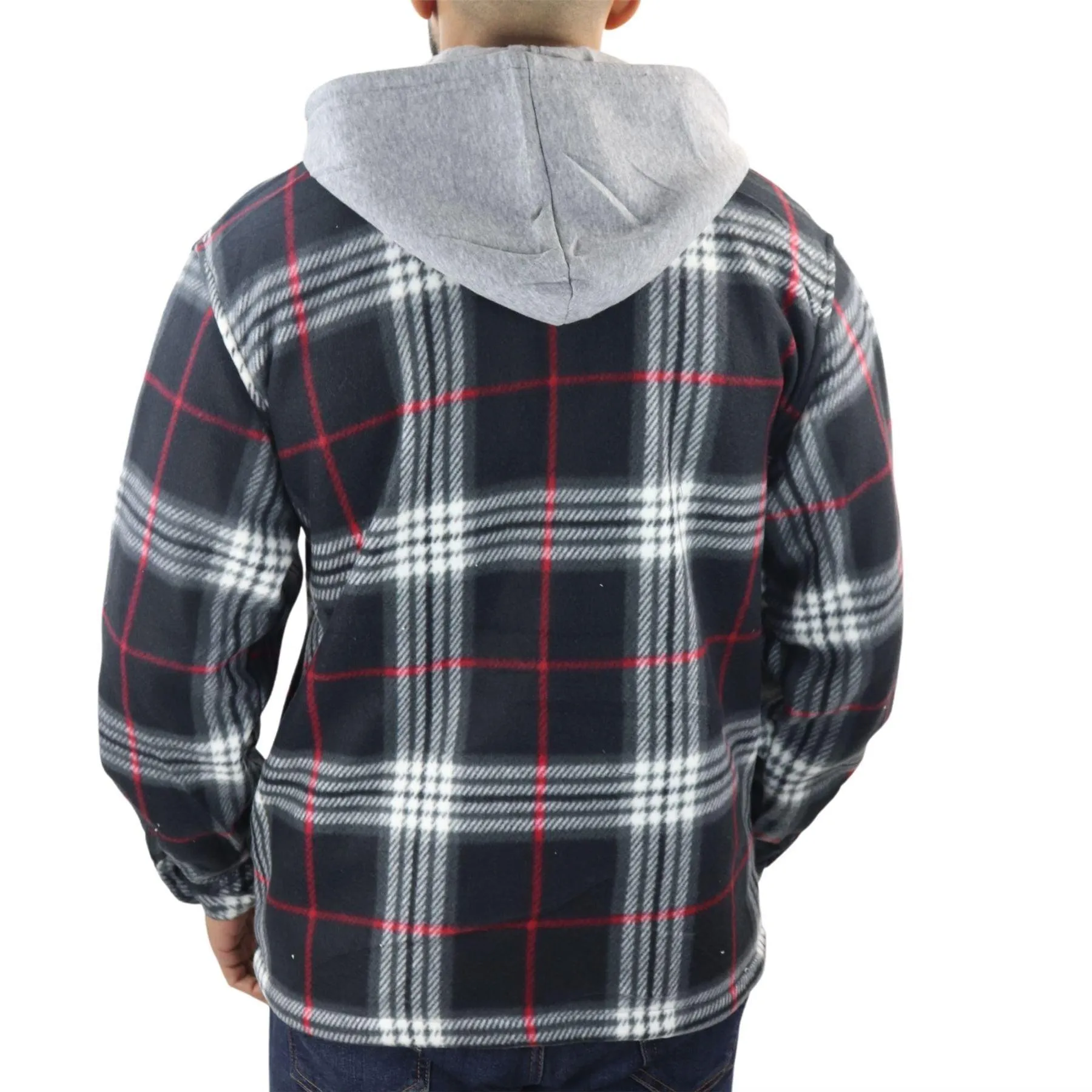 Men's Jumper Thermal Fleece Fur Lined Lumberjack Removable Hooded Buttoned Check Winter Shirt