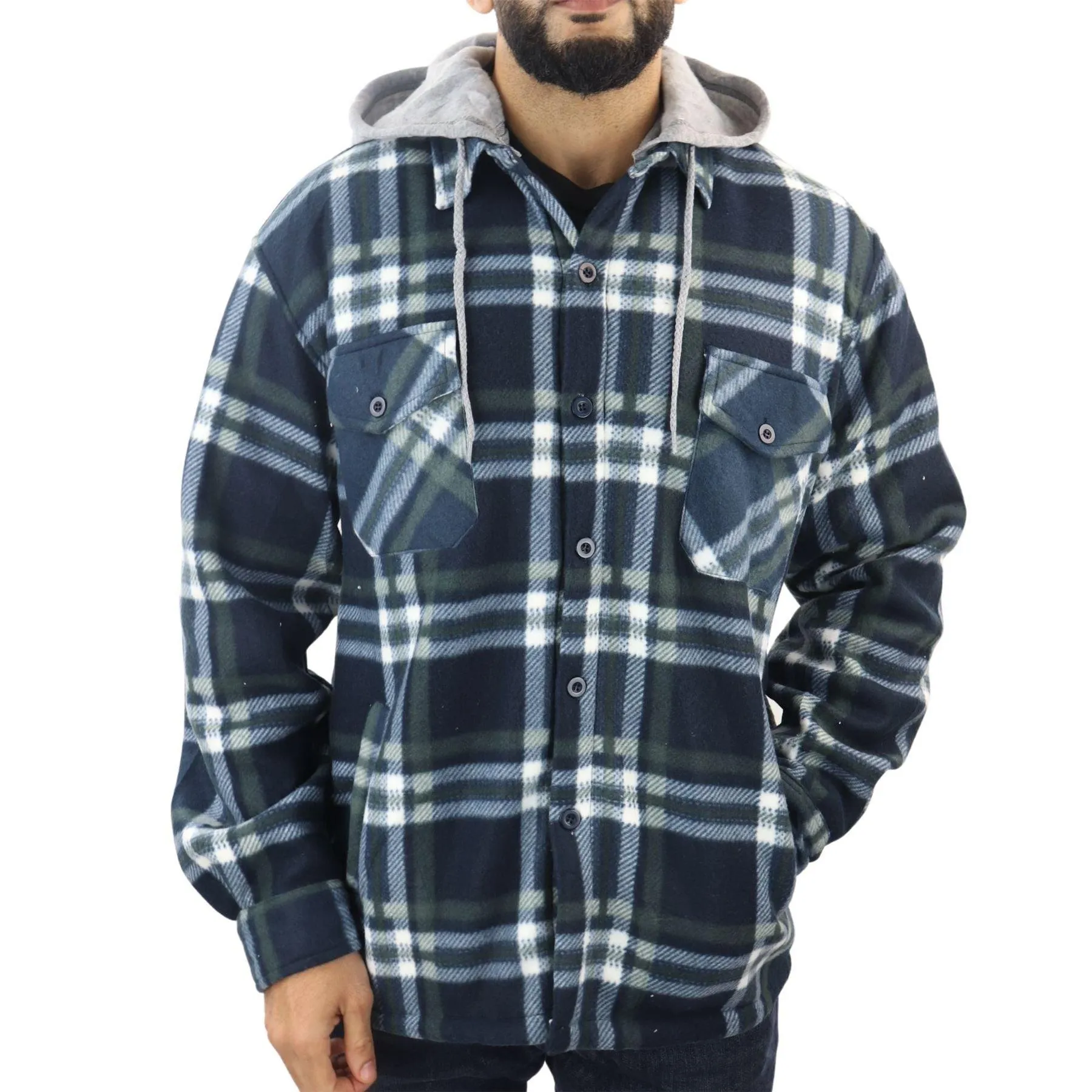 Men's Jumper Thermal Fleece Fur Lined Lumberjack Removable Hooded Buttoned Check Winter Shirt