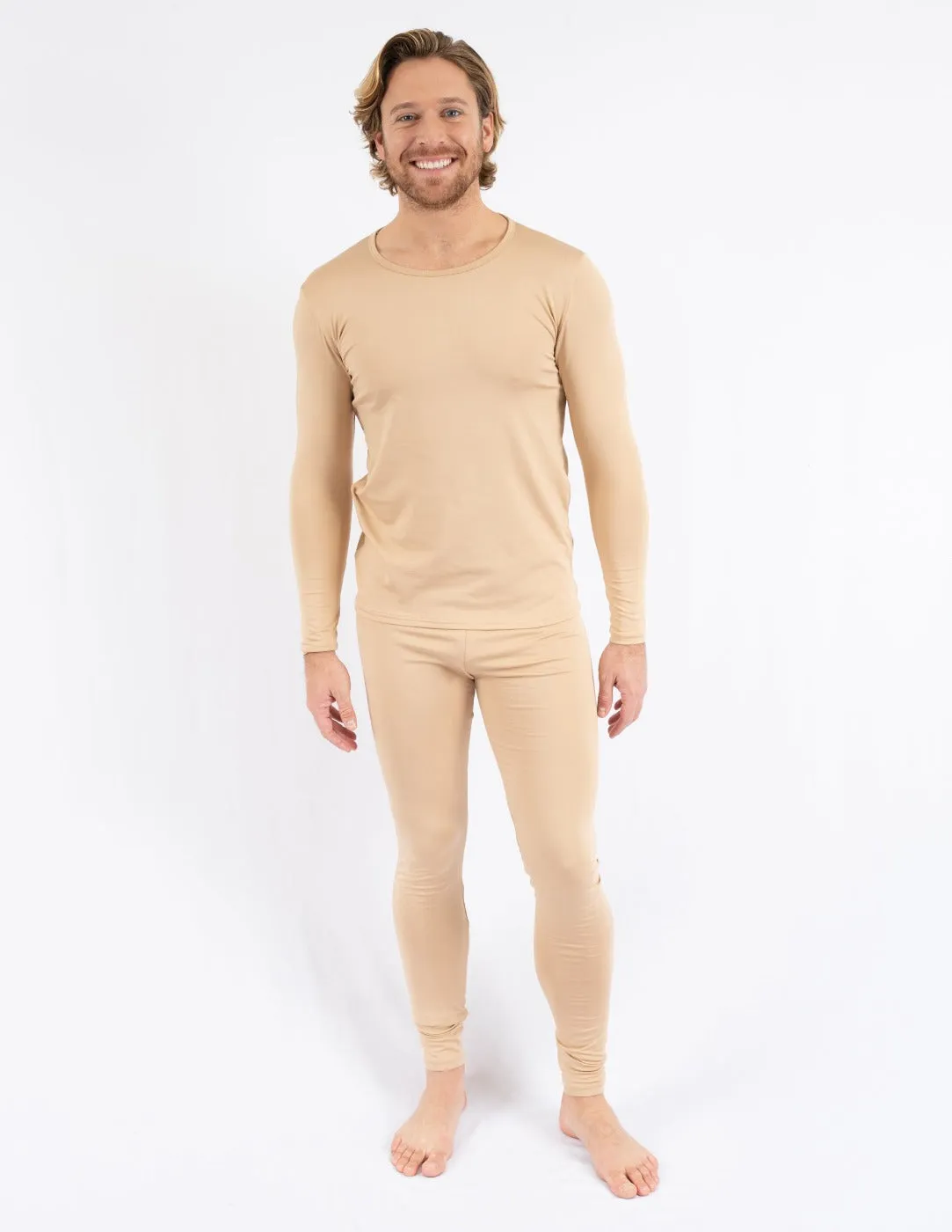 Men's Neutral Solid Color Thermal Pajamas