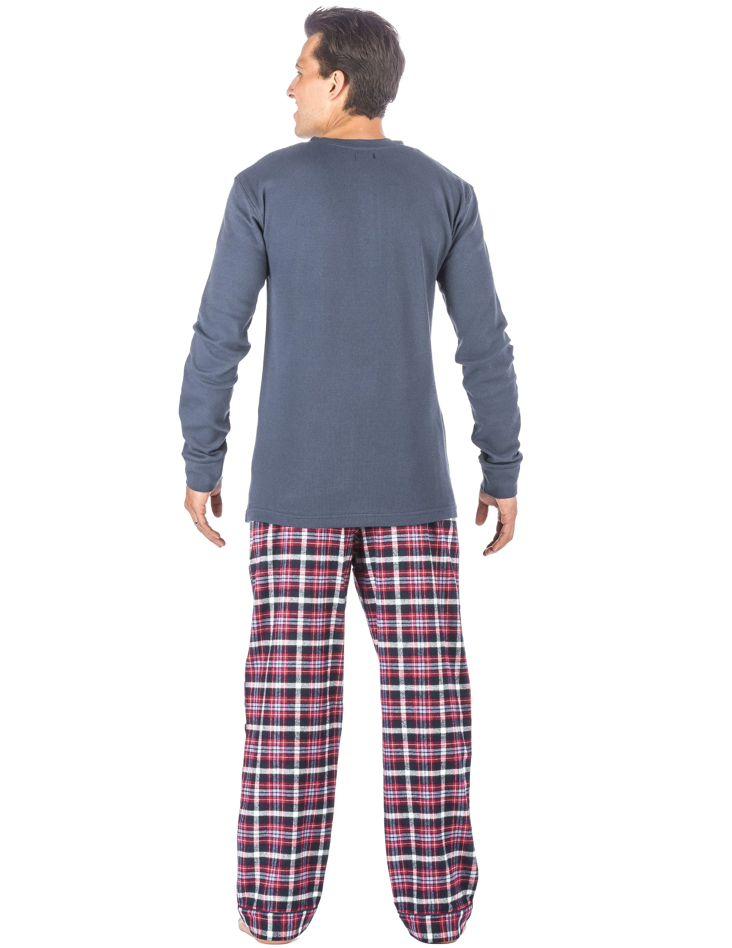 Mens Premium 100% Cotton Flannel Lounge Set - Plaid Blue/Red