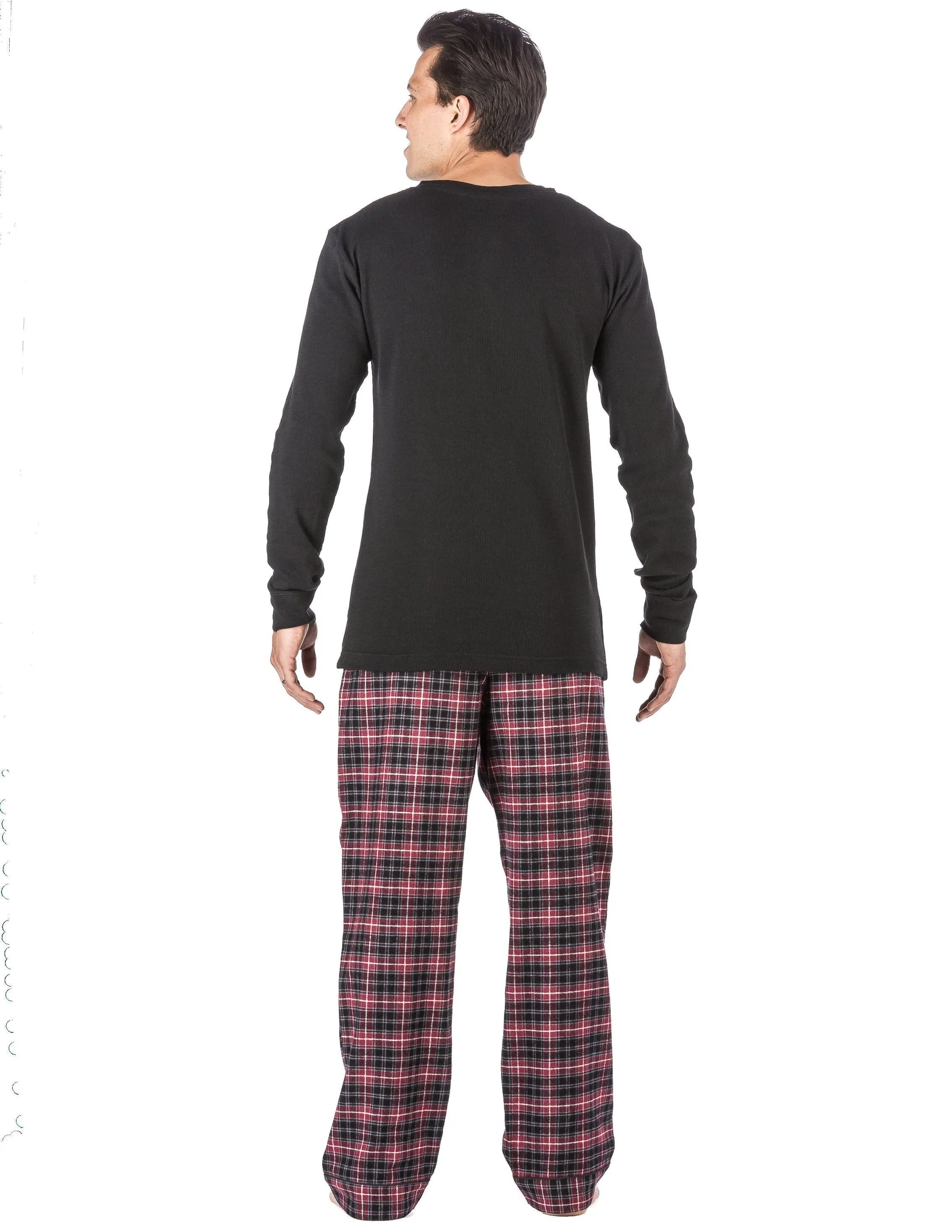 Mens Premium 100% Cotton Flannel Lounge Set - Plaid Burgundy/Grey