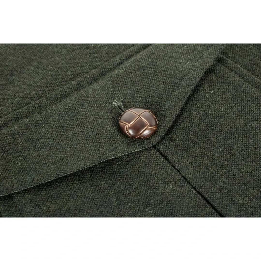 Men's Wool Tweed Jacket Hunting Blazer Elbow Patch Olive