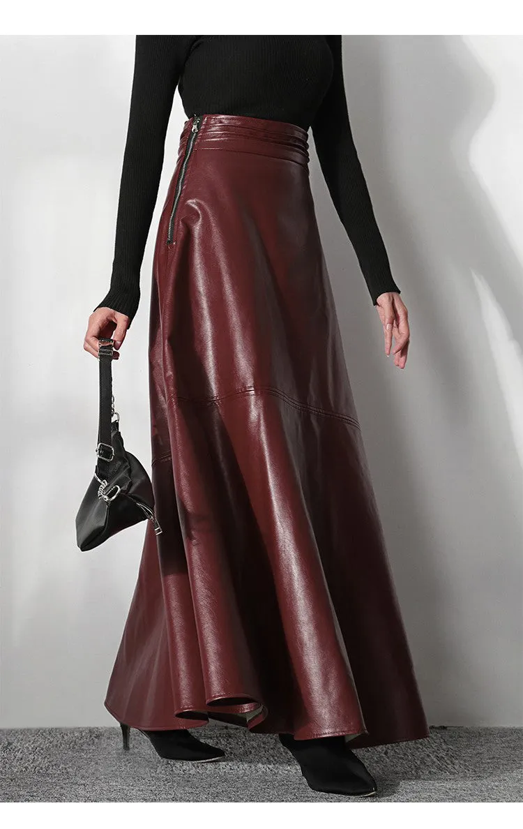 Merlot Faux Leather Maxi Skirt