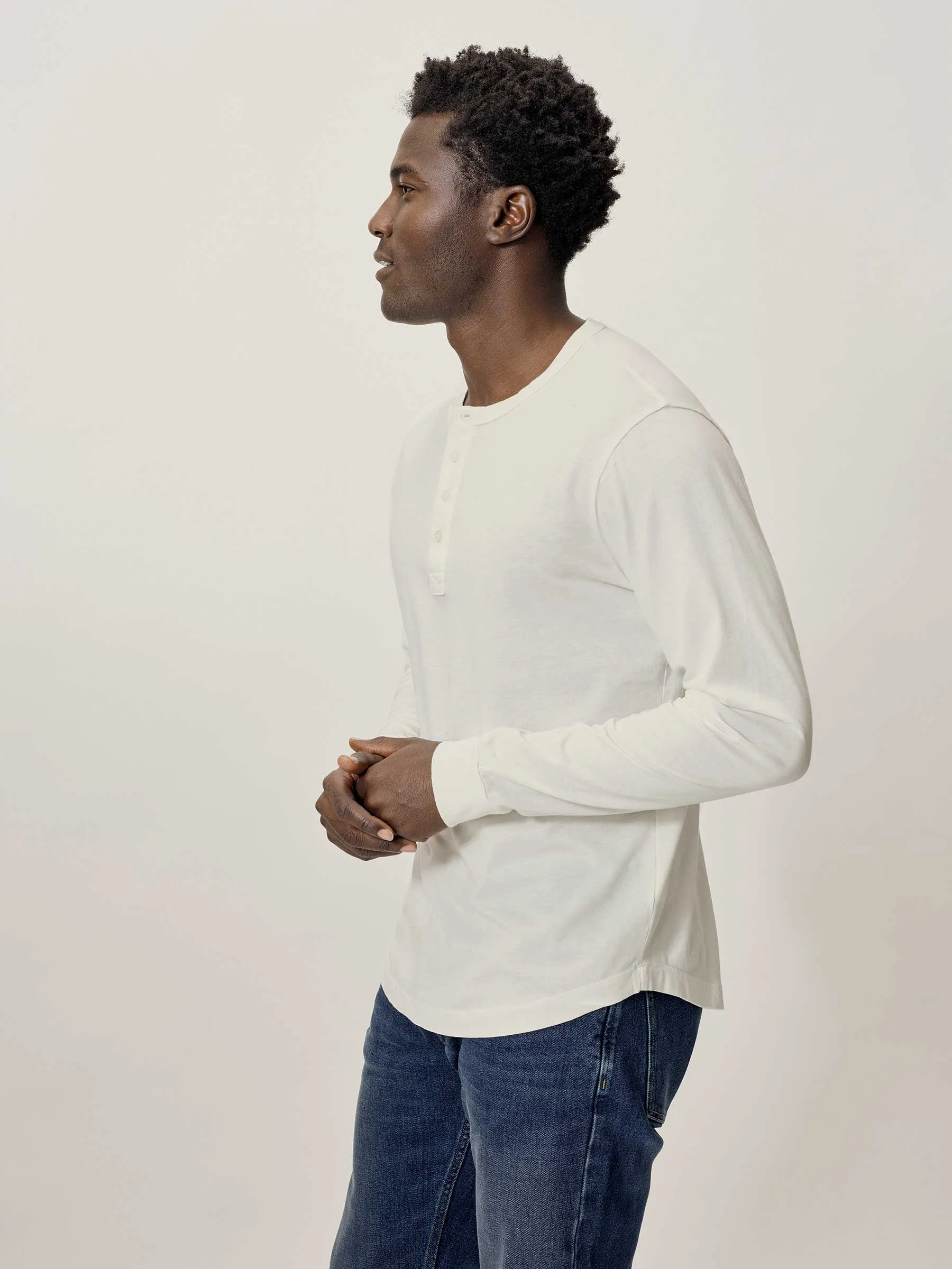 Natural Pima Curved Hem Henley