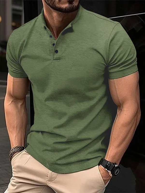 New Men's Button Henley Collar Sports Polo Shirt