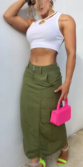 Olive Cargo Maxi Skirt