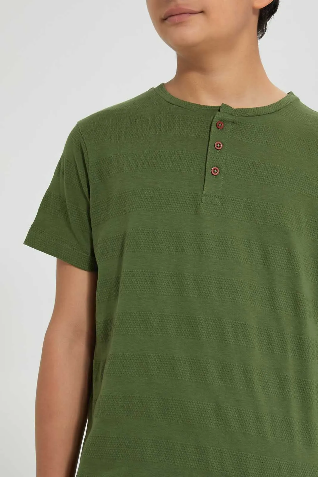 Olive Jacquard Henley T-Shirt