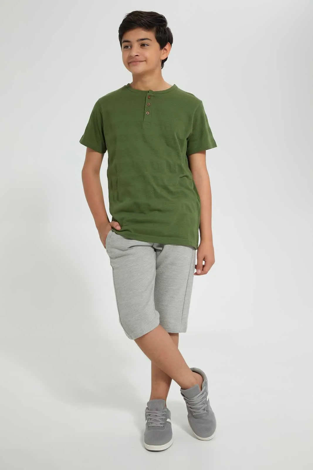 Olive Jacquard Henley T-Shirt