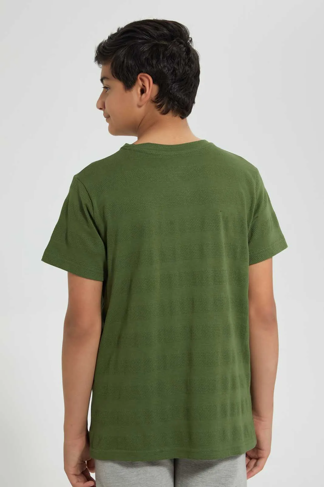 Olive Jacquard Henley T-Shirt