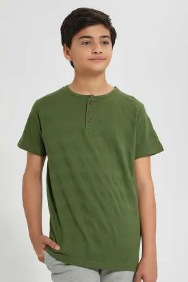 Olive Jacquard Henley T-Shirt