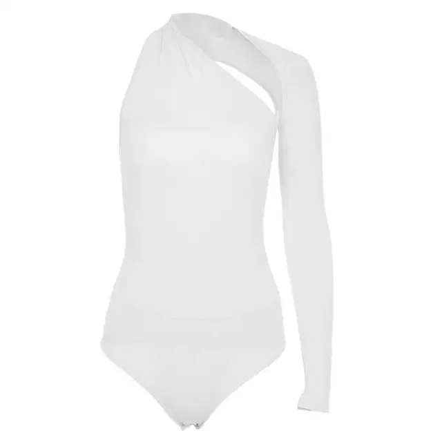 One Shoulder Long Sleeve Bodysuit Slim-Fit White