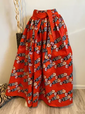 Orange and Black African Print Maxi Skirt