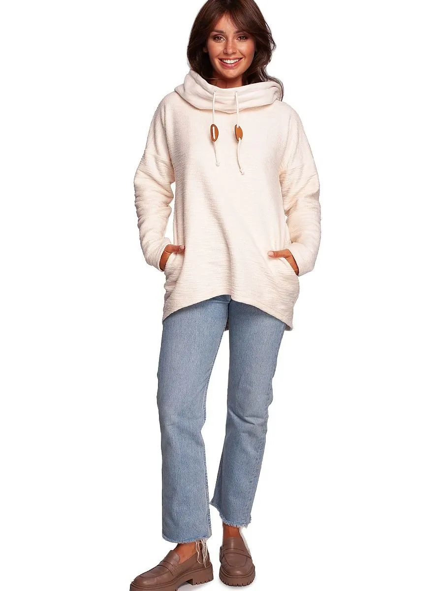 Oversized Beige BeWear Collared Hoodie