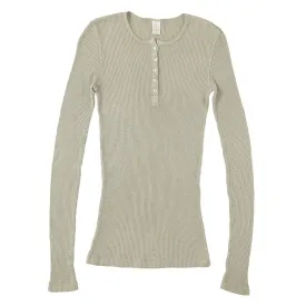 Peace Store Long Sleeve Thermal Cotton Banded Henley - Hay